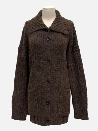 Aoto high neck collar two-way button loose fit long cardigan