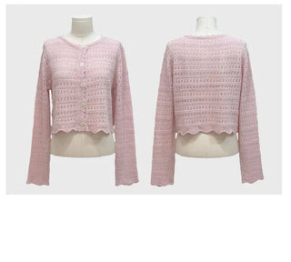 Niage Vintage Crochet Punching Wave Knit Crop Cardigan