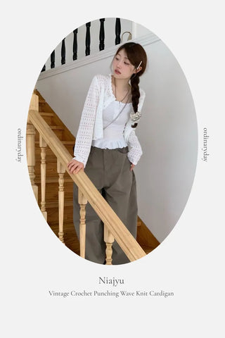 Niage Vintage Crochet Punching Wave Knit Crop Cardigan