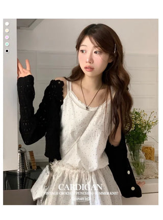 Niage Vintage Crochet Punching Wave Knit Crop Cardigan