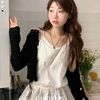 Niage Vintage Crochet Punching Wave Knit Crop Cardigan