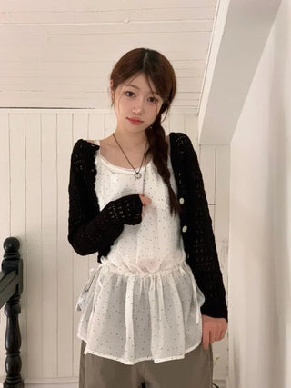Niage Vintage Crochet Punching Wave Knit Crop Cardigan