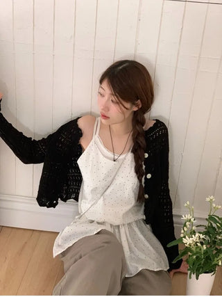 Niage Vintage Crochet Punching Wave Knit Crop Cardigan