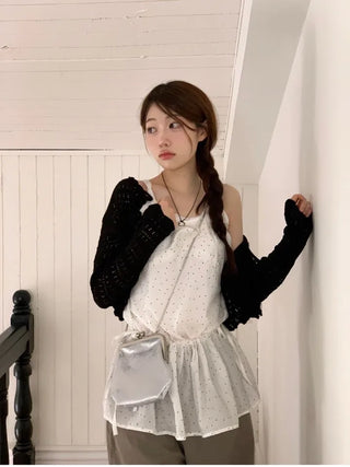 Niage Vintage Crochet Punching Wave Knit Crop Cardigan