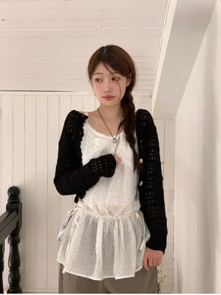 Niage Vintage Crochet Punching Wave Knit Crop Cardigan