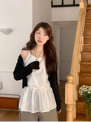 Niage Vintage Crochet Punching Wave Knit Crop Cardigan