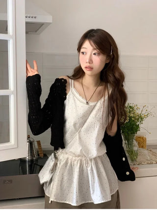 Niage Vintage Crochet Punching Wave Knit Crop Cardigan