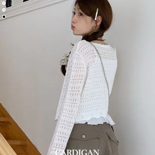 Niage Vintage Crochet Punching Wave Knit Crop Cardigan