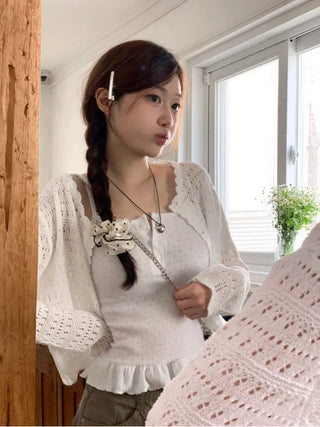 Niage Vintage Crochet Punching Wave Knit Crop Cardigan
