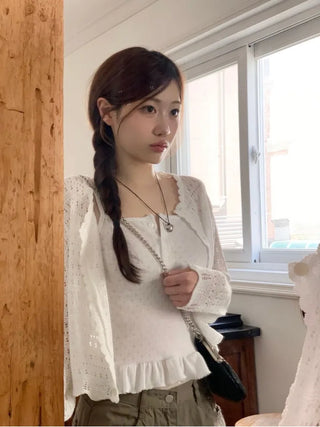 Niage Vintage Crochet Punching Wave Knit Crop Cardigan