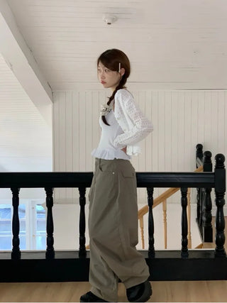 Niage Vintage Crochet Punching Wave Knit Crop Cardigan