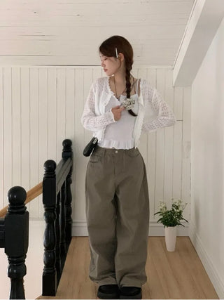 Niage Vintage Crochet Punching Wave Knit Crop Cardigan