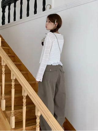 Niage Vintage Crochet Punching Wave Knit Crop Cardigan