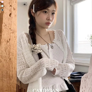 Niage Vintage Crochet Punching Wave Knit Crop Cardigan
