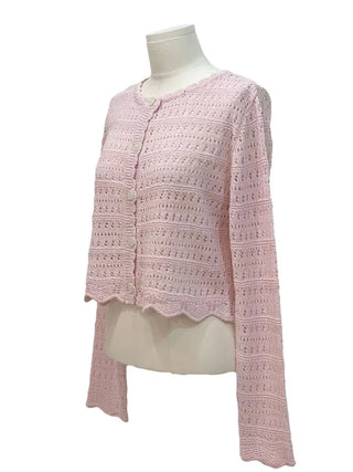Niage Vintage Crochet Punching Wave Knit Crop Cardigan