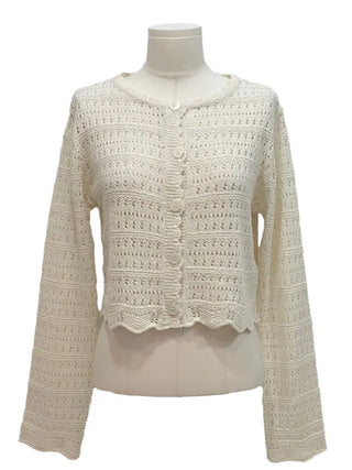 Niage Vintage Crochet Punching Wave Knit Crop Cardigan