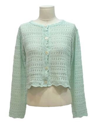 Niage Vintage Crochet Punching Wave Knit Crop Cardigan