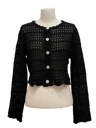 Niage Vintage Crochet Punching Wave Knit Crop Cardigan
