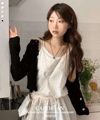 Niage Vintage Crochet Punching Wave Knit Crop Cardigan