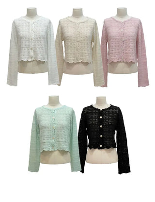 Niage Vintage Crochet Punching Wave Knit Crop Cardigan