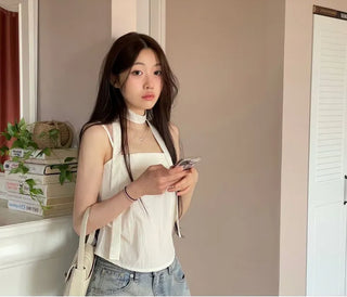 Fren Pintuck Shirring Muffler Bustier Sleeveless Nashi Set