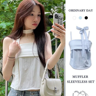Fren Pintuck Shirring Muffler Bustier Sleeveless Nashi Set