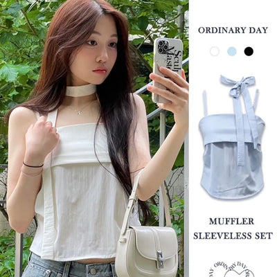 Fren Pintuck Shirring Muffler Bustier Sleeveless Nashi Set