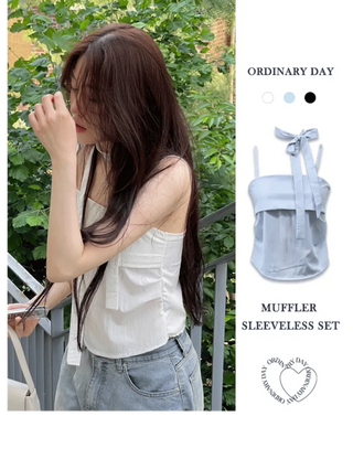 Fren Pintuck Shirring Muffler Bustier Sleeveless Nashi Set