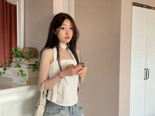 Fren Pintuck Shirring Muffler Bustier Sleeveless Nashi Set