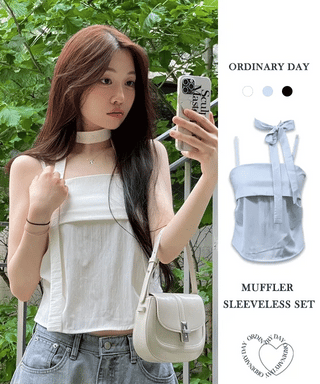 Fren Pintuck Shirring Muffler Bustier Sleeveless Nashi Set