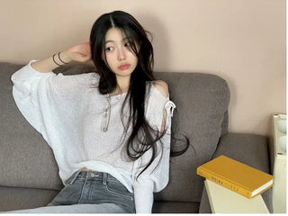 Lina Malafit Mood Ribbon Shoulder Team Loose Knit