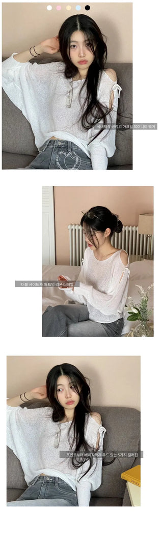 Lina Malafit Mood Ribbon Shoulder Team Loose Knit