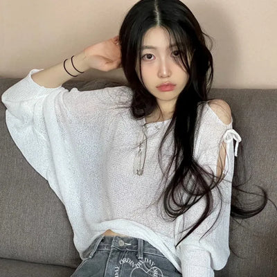 Lina Malafit Mood Ribbon Shoulder Team Loose Knit