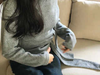 Awai drape off-shoulder waist strap outer fleece long sleeve knit t-shirt