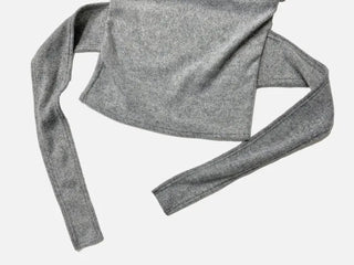 Awai drape off-shoulder waist strap outer fleece long sleeve knit t-shirt