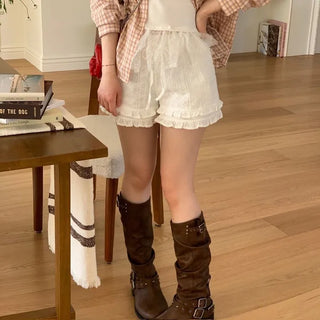 Morebi dot lace muffler layered frill cancan short sleeve t-shirt set
