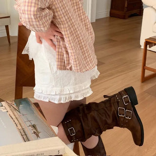 Morebi dot lace muffler layered frill cancan short sleeve t-shirt set