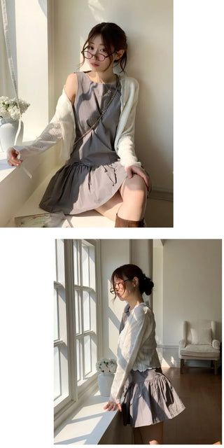 Umito Frill Vintage Flower Punching Loose Fit Wave Long Sleeve Knit Cardigan