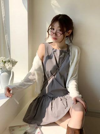 Umito Frill Vintage Flower Punching Loose Fit Wave Long Sleeve Knit Cardigan