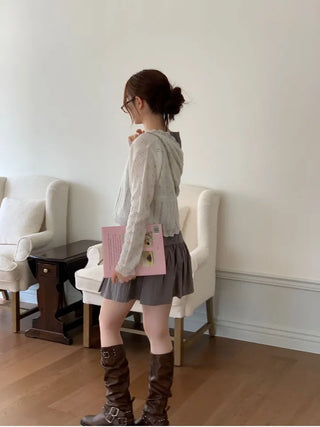 Umito Frill Vintage Flower Punching Loose Fit Wave Long Sleeve Knit Cardigan