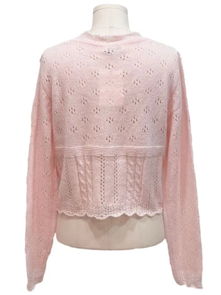 Umito Frill Vintage Flower Punching Loose Fit Wave Long Sleeve Knit Cardigan