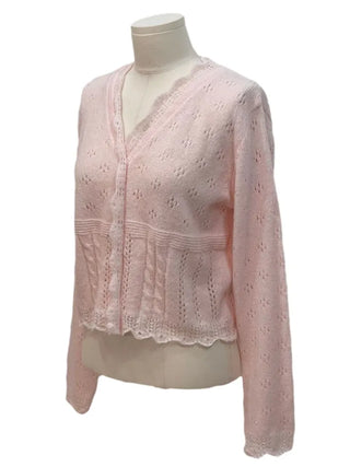 Umito Frill Vintage Flower Punching Loose Fit Wave Long Sleeve Knit Cardigan