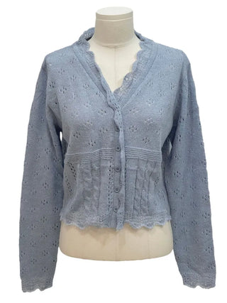 Umito Frill Vintage Flower Punching Loose Fit Wave Long Sleeve Knit Cardigan