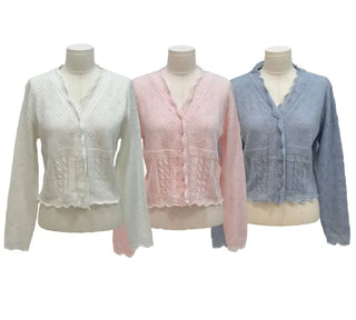Umito Frill Vintage Flower Punching Loose Fit Wave Long Sleeve Knit Cardigan