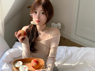 Hazel shoulder strap off-shoulder loose fit glam long sleeve rib knit