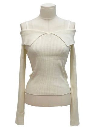 Hazel shoulder strap off-shoulder loose fit glam long sleeve rib knit
