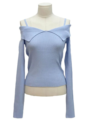 Hazel shoulder strap off-shoulder loose fit glam long sleeve rib knit