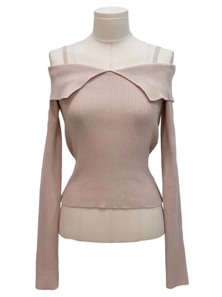 Hazel shoulder strap off-shoulder loose fit glam long sleeve rib knit