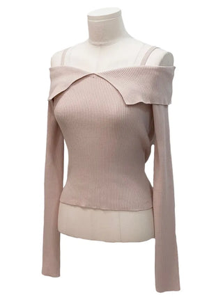 Hazel shoulder strap off-shoulder loose fit glam long sleeve rib knit