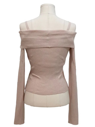 Hazel shoulder strap off-shoulder loose fit glam long sleeve rib knit